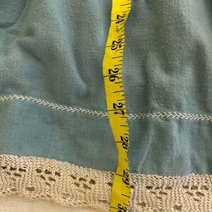 Antique hand embroidered Blue flannel Women's underskirt. Hand crocheted lace.